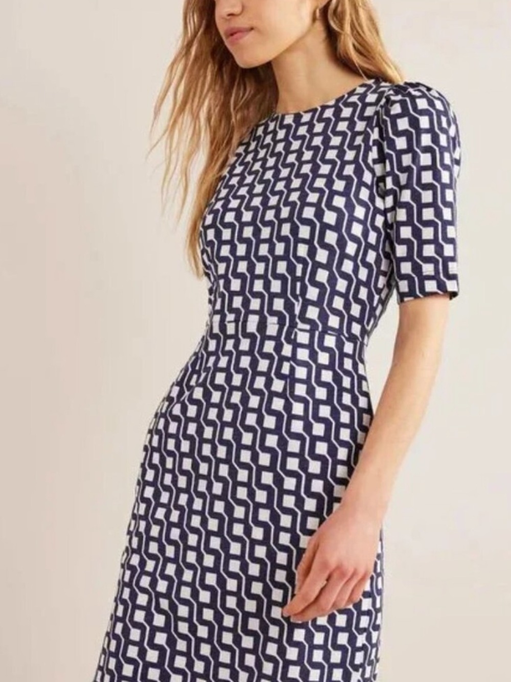 Boden Zoe Geometric Cube Jersey Mini Dress Navy / White Size 6